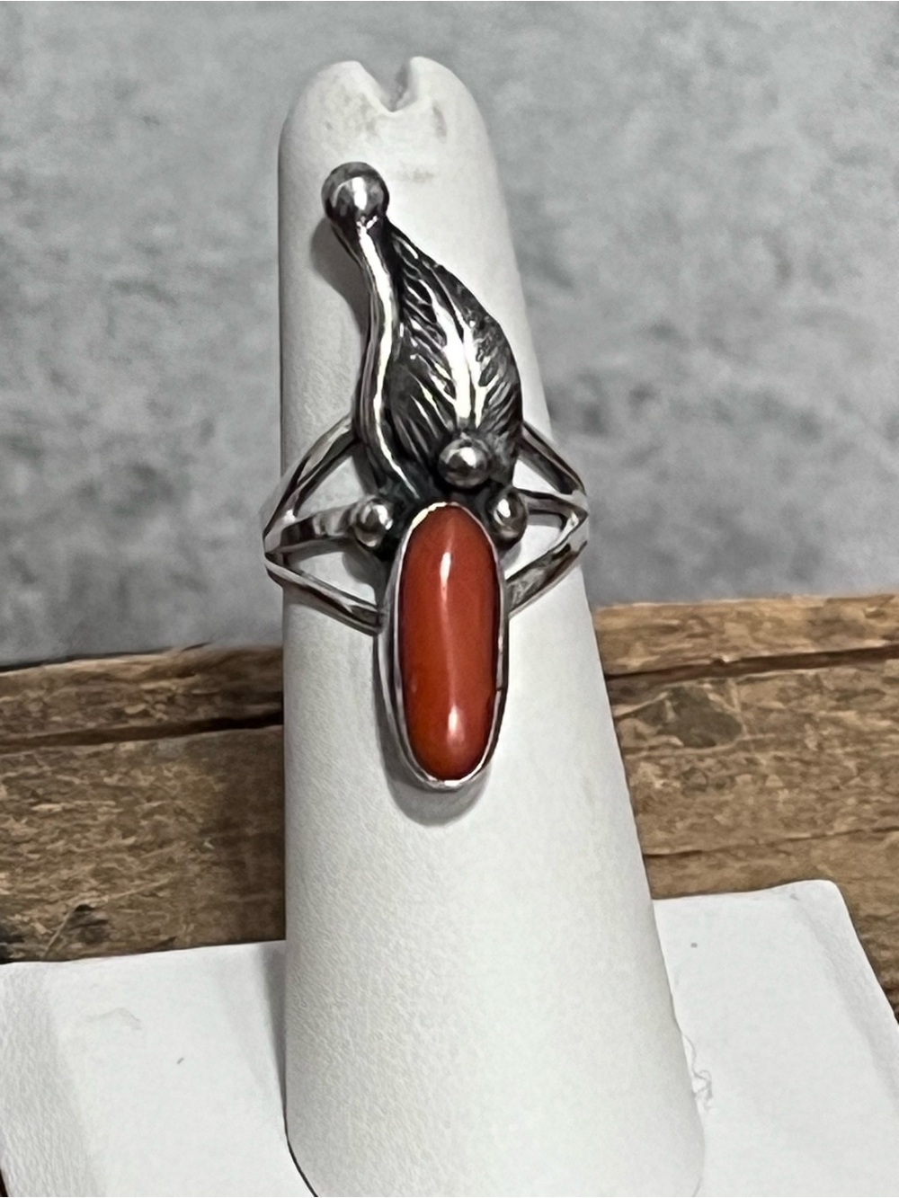 Navajo Native American coral sterling silver 925 ring size 5